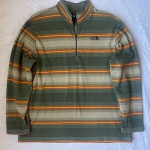 The North Face Olive and Orange Striped Quarter Zip Fleece Pullover Men Size XXL